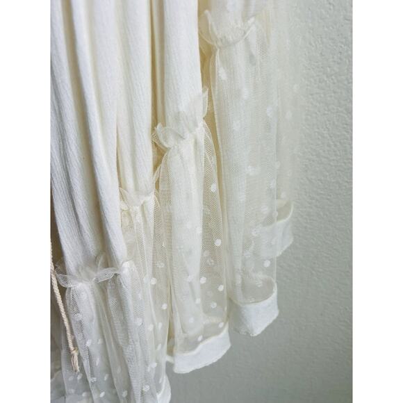 R. Vivimos Dress Womens Small Cream Flowy Boho Sheer Dot Hem - Picture 7 of 9